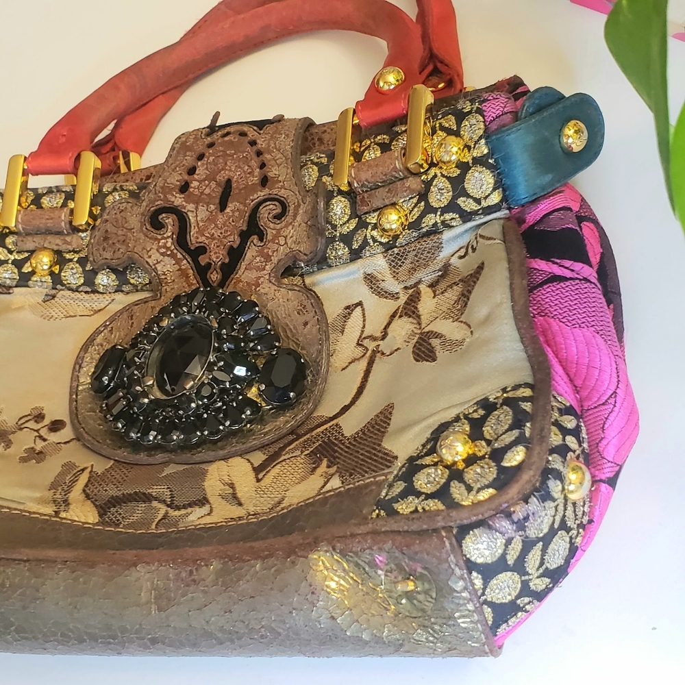 $1499 VINTAGE CHRISTIAN LACROIX Italy Women's Gold Brown Clutch Bag OS Jewel - Picture 5 of 15